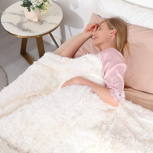 Tuddrom Decorative Extra Soft Faux Fur Blanket Twin Size 70" x 78",Solid Reversible Fuzzy Fluffy Cozy Plush Blanket for Couch Sofa Bed,Cream White - color: Cream White, size: Twin-70" x 78"