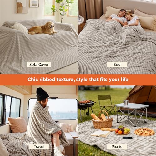 Bedsure GentleSoft Large Fleece Blanket for Bed - Cozy Soft Throw Blankets for Women, Cute Large Throws for Girls, Beige, 120x120 Inches - color: Beige, size: Large