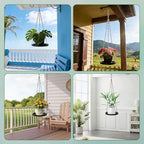 2-Pack Modern Boho Macrame Plant Hanger, 10/11 Inch Metal Hanging Planter Holder for Indoor and Outdoor Home Garden Decor, Black Hanging Plant Shelf for Window, Wall, and Ceiling. (American, 10/11) - style: American