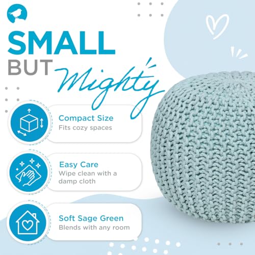 BIRDROCK HOME Round Pouf Ottoman Foot Rest - 18.5”x18.5”x15” Boho Compact Comfortable Soft Cotton Braided Foot Stool with Bean Bag Filling for Living Room, Bedroom, or Nursery (Sage Green) - color: Sage Green