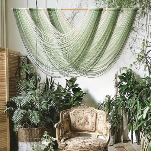 Flber Macrame Wall Hanging Large Boho Green Wall Art Decor 57" W x 31" L | green macrame Wall Decor for Living Room Bedroom fiber wall art craftsmanship home decor macrame tapestry Easy to Hang - color: Green1