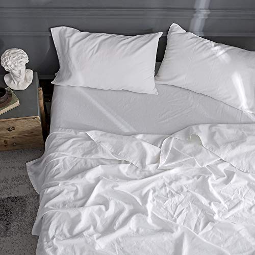 Simple&Opulence Linen Pillowcases 1 Pair Basic Style 55% Euro Linen 45% Cotton Blend Solid Color Flax Shams Set of 2, King Size 20"x40", White - color: White, size: 20"x40"