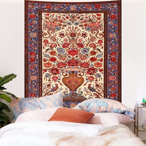 Atrippy Vintage Boho Floral Tapestry Wall Hanging, Large Persian Flower Wall Art Tapestries Bedroom Aesthetic, Bohemian Indian Decorative Decor for Living Room Dorm 51×60 Inches - color: A- Red Flowers Vintage Tapestry, size: 60"L x 51"W