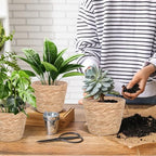6 Pack Seagrass Planter Basket for Indoor Plants, 7 Inch Woven Plant Pot Cover with Leak-Proof Liner, Rustic Boho Flower Container for Home Decor, Organizing, and Concealing Nursery Pots