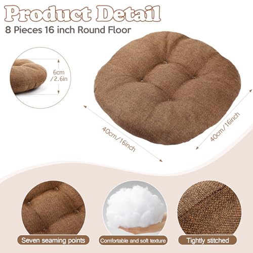 Fumete 8 Pcs 16 Inch Floor Cushions Pillow for Kids Bulk Classroom Round Flexible Seating Floor Cushions for Students Home Daycare School Reading Corner Yoga Meditation Picnic (Brown) - color: Brown