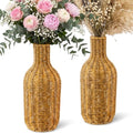 2 Pcs Woven Flower Vase 12.2 Inch Large Rustic Imitation Rattan Basket Boho Decorative Planter Farmhouse Desktop Centerpiece Vase for Living Room Office Home Wedding Decor