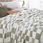 WRENSONGE Checkered Throw Blanket, Sage Green Soft Cozy Fluffy Warm Hand Made Queen Throw Blankets for Couch, Sofa, Chair, Bed, Camping, Picnic, Travel Lightweight Bed Blanket - 90"*90" - color: Aloe Sage, size: Queen(90"x90")