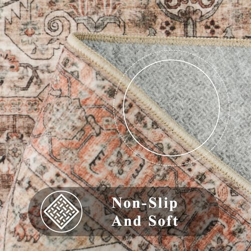 Washable 2x3 Entryway Area Rug: Vintage Non-Slip Backing Rugs for Kitchen Bathroom Water Resistant Carpet for Bedroom Soft Low Pile Front Door Mat for Dining Room 2x3 Brown/Orange - color: Brown/Orange, size: 2' x 3' (Rectangular)