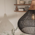 Rattan Pendant Light Wood Black Wicker Ceiling Hanging Lamp Bamboo Chandelier Farmhouse Vintage Rustic Cage Dome Pendant Lighting for Dining Room Table Kitchen Island Living Room Bedroom