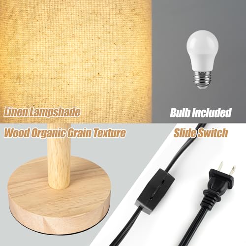 LALISU Small Table Lamp for Bedroom, Nightstand Lamp Linen Lampshade Bedroom Wood Base Small Bedside Lamp for Night Stands, Desk Lamps for Reading Living Room, Office (LED Bulb Included) (Wood Base) - color: Beige Shade+Wood Base