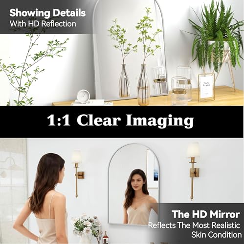 SCWF-GZ 30x20 Arch Mirror Rectangle Wall Mounted Hanging or Against Wall Aluminum Alloy Metal Frame Dressing Make-up Mirrors for Entryway Bedroom Bathroom Living Room 30 20 inch Silver - color: Silver, size: 30"L x 20"W