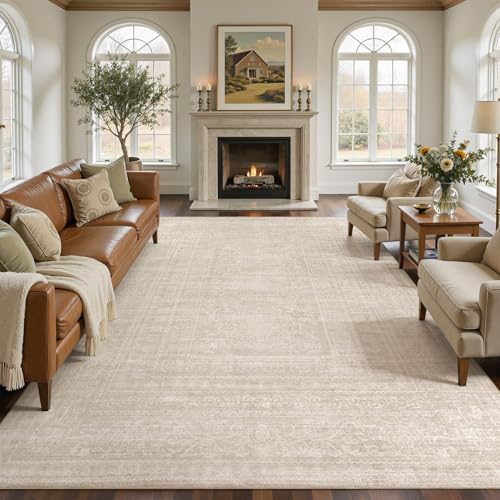 Nakagishi 8x11 Area Rugs Living Room: Washable Large Vintage Rug Neutral Non-Slip Soft Stain Resistant Indoor Carpet for Bedroom Nursery Dining Room Office Playroom - Beige - color: Beige, size: 8' x 11' (Rectangular)