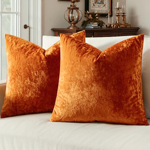 MIULEE Velvet Throw Pillow Covers Set of 2, Soft Neutral Decorative Pillow Cases with Luxurious Textured Vintage Cushion Covers for Home Decor Couch Sofa Bed,Burnt Orange 18x18 inch - color: Burnt Orange, size: 18" x 18" (Pack of 2)