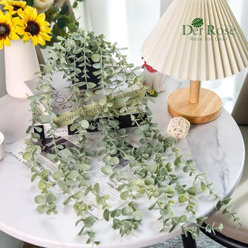 Der Rose 1Pcs Fake Plants Hanging Artificial Potted Faux Eucalyptus Plants for Modern Boho Farmhouse Bathroom Office Desk Wall Art Shelf Living Room Aesthetic Decor Indoor - color: Grey