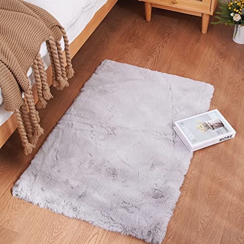 Ghouse Ultra Soft Faux Rabbit Fur Rug 2x3, Machine Washable Area Rugs for Bedroom Fluffy Rugs for Living Room, no-Shedding Carpet Sheepskin Rug Grey - color: Grey, size: 2'11" x 1'11" (Rectangular)