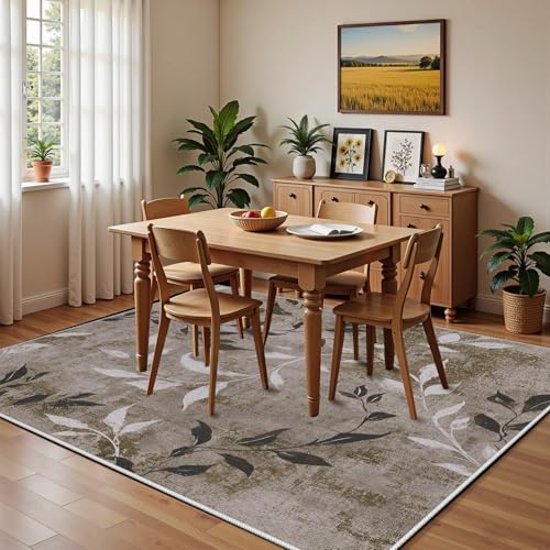 Vintage Distressed Rug, Boho Plant Leaf Area Rugs for Living Room, Contemporary Area Rug 7x10, Neutral Farmhouse Carpet, Soft & Non Slip & Washable & Large Carpet, Home Decor, Bedroom Rugs - color: Gray3, size: 7x10 ft