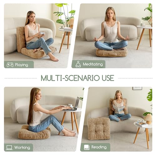 HIGOGOGO Floor Pillow Cushion for Adults, Meditation Cushion Pillow, Large Square Floor Sitting, Tufted Corduroy Cover, for Tatami Living Room or Yoga, 22x22 Inch, 2Pack, Coffee - color: Square Coffee, size: 4" Thick(Pack of 2)
