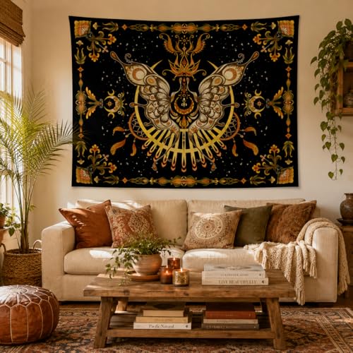 CHDGDHC Butterfly Moth Tapestry,Hippie Floral Aesthetic Wall Tapestries, Psychedelic Aesthetic Decor, Large Tapestry for Bedrooms, Living Rooms, and Dorms-47.64x35.43 Inch - color: orange, size: 47.6"L x 35.4"W