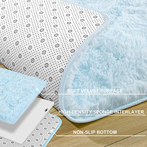 Merelax Fluffy Rug Shaggy Area Rug, Baby Blue 2x3 Small Rugs for Bedroom, Mini Fuzzy Plush Kids Bedside Rug, Soft Non-Slip Entryway Throw Rugs Shag Catpet for Living Room Nursery Room Home Decor - color: Baby Blue, size: 2' x 3' (Rectangular)