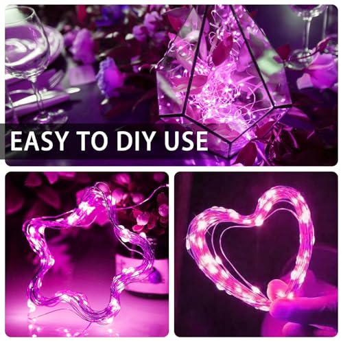 12 Pack Pink Fairy Lights Battery Operated, 7ft 20 LED Mini String Twinkle Lights for Christmas Halloween Party Valentine's Day Mason Jars Centerpiece Table Decorations (12, Pink) - color: Pink