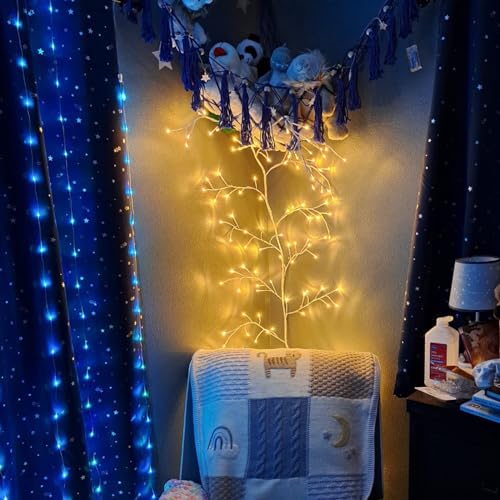 Lighted Willow Vine for Bedroom: 144 LED Lights Brown Tree Branches with Warm White Flexible Artificial Indoor Decorative Light for Living Room Wall Aesthetic Cottagecore - color: 144 LED lights, white vine, without remote control