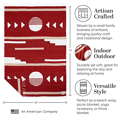 Maroon and Tan Mexican Blanket by Laguna Beach Textile Co - Beach, Yoga, Camping, or Decorative Throw Blanket - Traditional Handmade Serape - Brick Sol - color: Brick