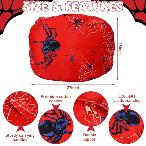 Boao 27'' Large Spider Kids Bean Bag Chairs Cover (No Filling) Washable Stuffed Animal Storage Beanbag Chair for Kids Canvas Bean Bag Cover with Zipper for Boys Organizing Plush Toys Textile Sack - color: Spider, size: 27 Inches
