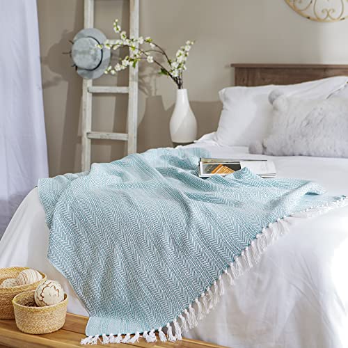 DII Herringbone Striped Collection Cotton Throw Blanket, 50x60, Aqua (Pack of 12) - color: Aqua, size: 50x60" (Pack of 12)