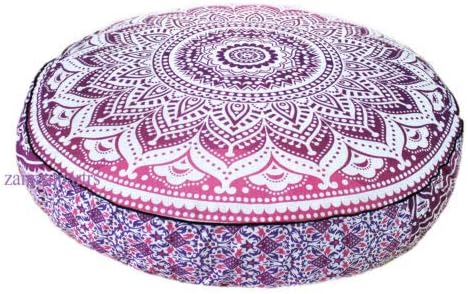 Indian Mandala Cotton Meditation Floor Pillow Cover Bohemian Yoga Mat Cushion Cover Sofa Chair Cover Meditation Round Pouff Cover Decorative Beach Throw Ottoman Footstool Pet Bed Cover