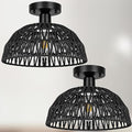 Rattan Ceiling Light Fixtures 2 Packs-Black Rustic Woven Basket Flush Mount Ceiling Light, Handmade Wicker Ceiling Lamp, Rattan Chandelier For Kitchen Island, Hallway, Living Room, Bedroom, E26 Base - color: Black