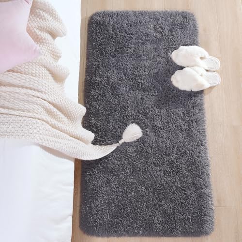 Chicrug Soft Runner Rugs for Bedroom Living Room Plush Fluffy Rug 2x4 Feet, Shag Furry Area Rug Carpet Non Shedding for Nursery Children Kids Girls Room Home Decorative, Coal Grey - color: Coal Grey, size: 2' x 4' (Runner)