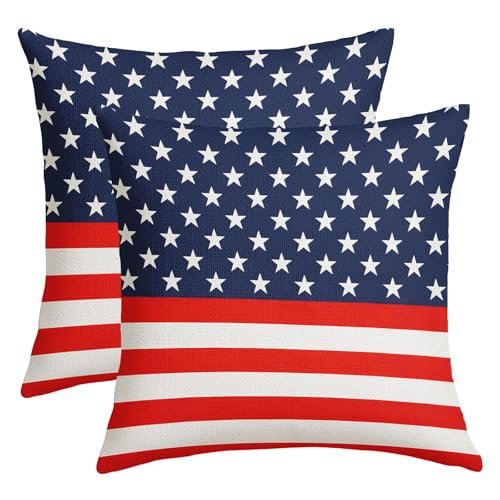 4th of July American Flag Pillow Covers 22x22 Inch Blue Red white Stripes Star Throw Pillows For Couch Soft Durable Cushion Covers Independence Memorial Day Pillow Cases for Bed Sofa Decor Set of 2 - color: 4th of July-american Flag, size: 22" x 22" (Pack