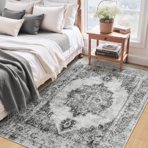 Area Rug 3x5 Vintage Rug: Washable Indoor Medallion Rug Low Pile Distressed Floor Carpet Retro Accent Doormat for Bedroom Bathroom Hallway Kitchen Home Office(Black, 3'x5') - color: Black, size: 3' x 5' (Rectangular)