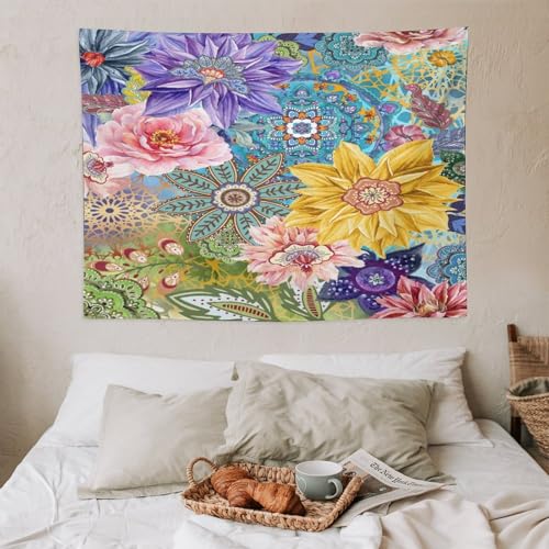 Houselerax Boho Vintage Floral Tapestry Wall hanging,Bohemian Blossom Colorful Mandala Flower Tapestries, Multi Color Tapestry for Bedroom Home Hippie Wall Decor 40"x30" - color: Boho Floral-3, size: W40xL30in