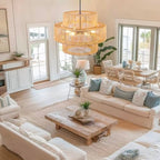 25.59" Large Hand-Woven Rattan Chandelier, 6 Lights Farmhouse Boho Chandelier Light Fixtures, Rustic Bamboo Wicker Chandeliers for Dining Room, Kitchen Island, Living Room, Stairway - color: Beige, size: 25.59 Inch