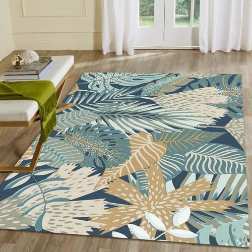 Modern Floral 1.5 x 2.5ft Non-Skid (Non-Slip) Low Profile Pile Rubber Backing Indoor Area Rugs - color: Deep Teal and Soft Gold, size: 1.5 x 2.5ft / 18 x 30in / 45 x 75cm