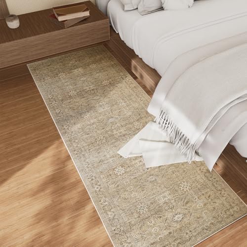 2x6 Washable Rug Runners for hallways: Non Slip Kitchen Runner Rugs with Rubber Backed Low Pile Soft Faux Wool Boho Floor Rug Soft Carpet Runner for Indoor Entryway Bedroom Laundry Living Room - color: Brown and Beige, size: 2' x 6' (Rectangular)
