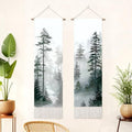 seewan 2 Pack Long Vertical Wall Tapestry, Boho Nature Landscape & Floral Aesthetic Wall Hanging for Bedroom Living Room Home Decor, Long Narrow Art Tapestry with Sunrise Mountain Botanical Designs, 13" × 51" (Foggy Pine Silhouette, 13"Wx51"H, Unframed) -