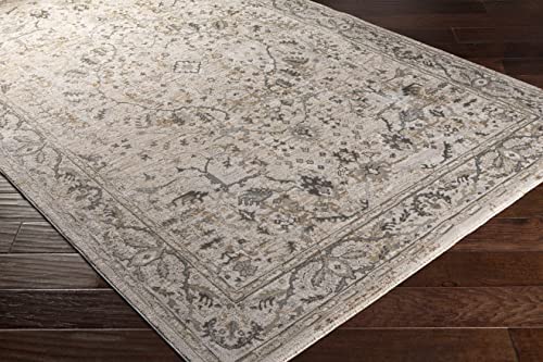 Hauteloom Claridge Living Room, Bedroom Area Rug - Medallion Floral Border Distressed Faded - Traditional Oriental Transitional Oushak Turkish - Gray, Taupe, Beige, Cream, Brown - 2' x 2'11" - color: Gray, Taupe, Beige / Laughlin, size: 1'11" x 2'11" (Rec