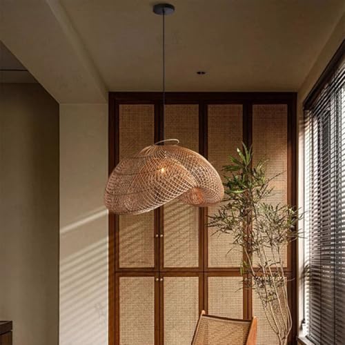 Organic Modern Bamboo Chandelier 19.7" Handmade Woven Wicker Pendant Light, Farmhouse Boho Rattan Light Fixture for Dining Room, Kitchen, Cafe, Bedroom Living Room - color: Bamboo, 19.7", 1-Light