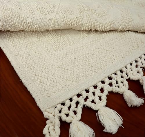 COTTON CRAFT Woven Area Rug - 2 Pack Cotton Jacquard Textured Rug - Boho Farmhouse Rustic Throw Rug with Fringe - Machine Washable Accent Mat for Bedroom Living Room Entryway Nursery - 20x32 - Ivory - color: Ivory - 2 Pack, size: 1'8" x 2'8" (Rectangular)