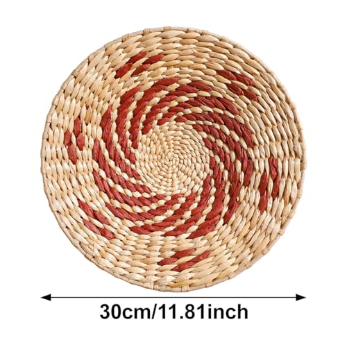 homeemoh Boho Round Hand Woven Wall Basket Decor, Seagrass Rattan Wicker Farmhouse Hanging Baskets Flat Wall Art for Kitchen Living Room Bedroom, 1 Pcs 11.81" - color: Style8( 11.81")