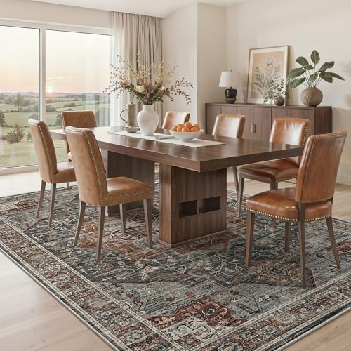 Roxstand 5x7 Area Rugs, Stain Resistant Machine Washable Area Rugs with Non-Slip Backing, Vintage Rugs for Bedroom, Living Room, Large Soft Low Pile Area Rug (Grey/Brown/Tan, 5'x7') - color: Grey/Brown/Tan, size: 5' x 7' (Rectangular)