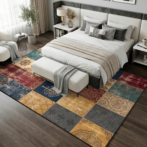 Vintage Boho Area Rugs for Living Room 2x3ft Distressed Geometric Rug, Bohemian Multi-Color Patchwork Rug, Retro Ethnic Rugs Non-Slip Washable Carpet for Bedroom Farmhouse Decor - color: Multi-color Patchwork, size: 2' x 3' (Rectangular)