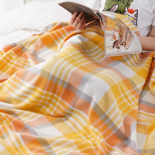 BATTILO HOME Yellow Plaid Throw Blanket for Couch - Plaid Throw Blanket Buffalo Plaid Blankets - Lightweight Farmhouse Outdoor Spring Summer Throw Blankets for Bed, Sofa (50"x60") - color: Yellow Plaid