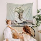 WAITPI Boho Western Cowgirl Hanging Wall Tapestry for Bedroom, Boho Western Floral Cowgirl Boots Girly Wall Hanging Decor Tapestry for Girls Room Dorm Apartment, 50x60in