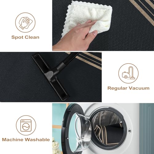 Easy Jute Black Kitchen Rug, 2x3 Front Door Mat Washable Non Slip Small Entryway Rug, Indoor Outdoor Farmhouse Scalloped Doormat for Bathroom Doorway Porch - color: Black Geometric, size: 2'x3' (Rectangular)