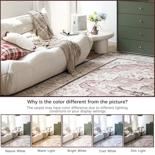 DECOMALL Maila Machine Washable Rugs 5x8ft, Traditional Oriental Pink Rug,Vintage Distressed Large Rugs Carpet for Living Room Bedroom - color: 10pink, size: 5' x 8' (Rectangular)