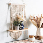 SnugLife Macrame Wall Hanging Shelf - Tier Wall Shelves with Handmade Woven Rope - Boho Shelves Organizer Hanger for Kitchen, Bathroom, Home Storage, Floating Indoor Plant Wall Shelf (1 Tier) - size: 1 Tier