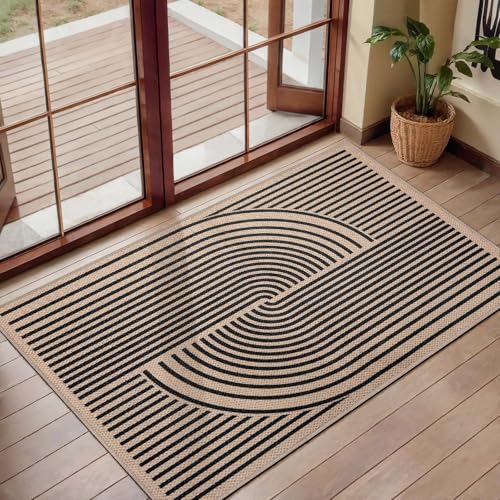 Tangsoo Easy Jute Rug,2x3 Washable Small Area Outdoor Rug for Entryway Modern Black Non-Slip Thin Small Throw Mat Farmhouse Indoor Carpet for Entry Kitchen Front Porch Entrance - color: Black, size: 2x3ft